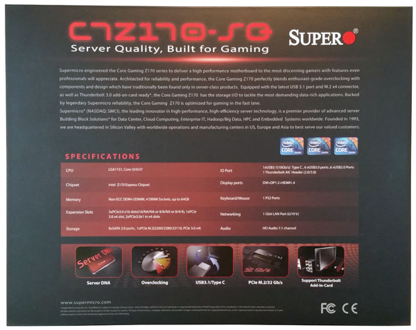 Supermicro C7Z170-SQ - Retail Box Back
