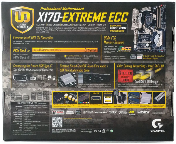 Gigabyte X170 Extreme ECC - Retail Box Back