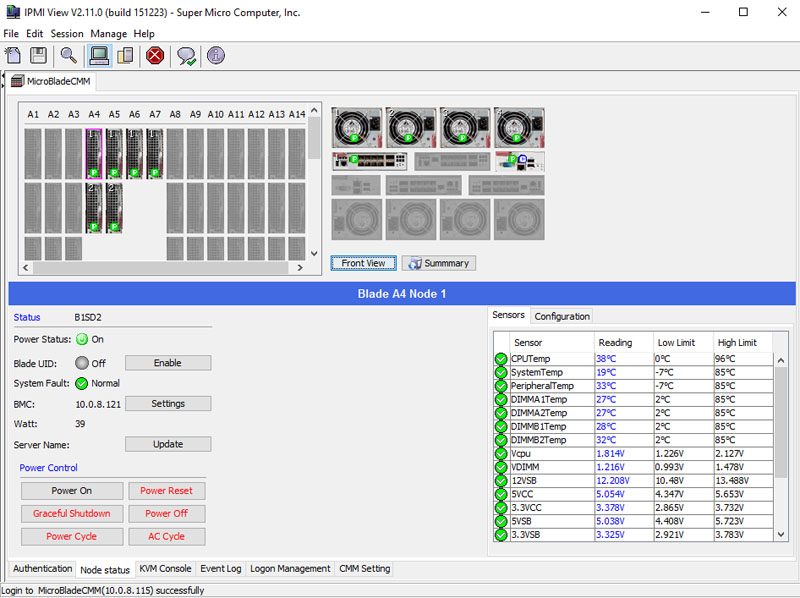 Supermicro 3U MicroBlade IPMIview Management - Dashboard