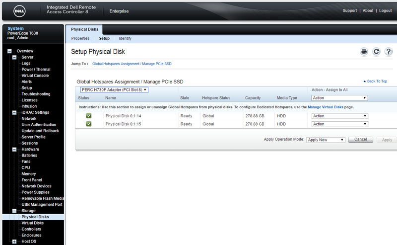 Dell iDRAC 8 - Storage - Physical Disk - Setup