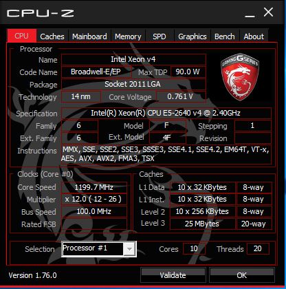 MSI X99A Workstation motherboard - CPUz