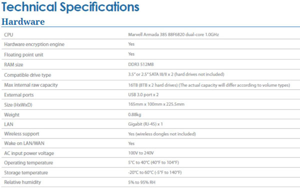 Synology DS216j - Hardware Specifications