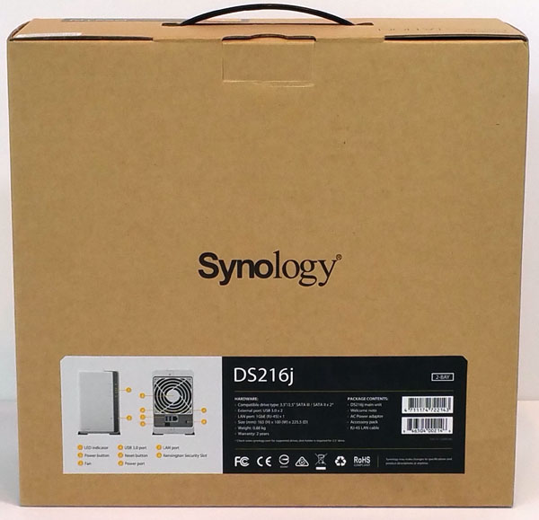Synology DS216j - Retail Box Back