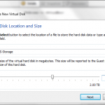 VirtualBox – New Virtual Machine Wizard – New Virtual Hard Disk – Set Size