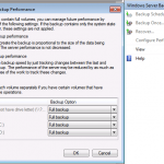 Server Manager Backups Configure Performance Options