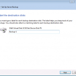 Setup Server Backup – Label Backup Disk