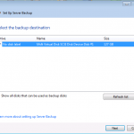 Setup Server Backup – Select Backup Disk