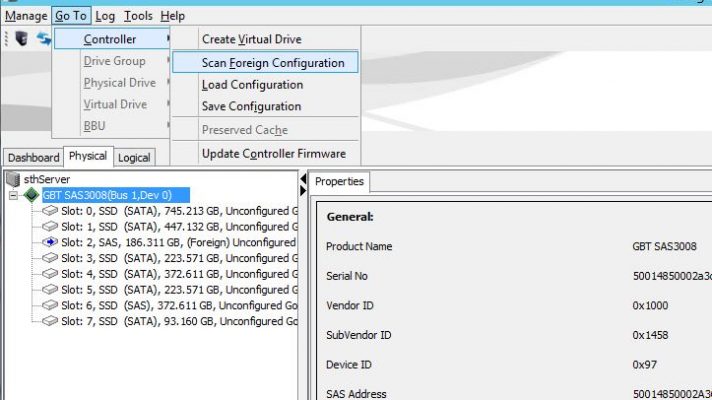 LSI MegaRAID Scan Foreign Configuration