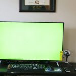 VIZIO M43-C1 on desk green shift