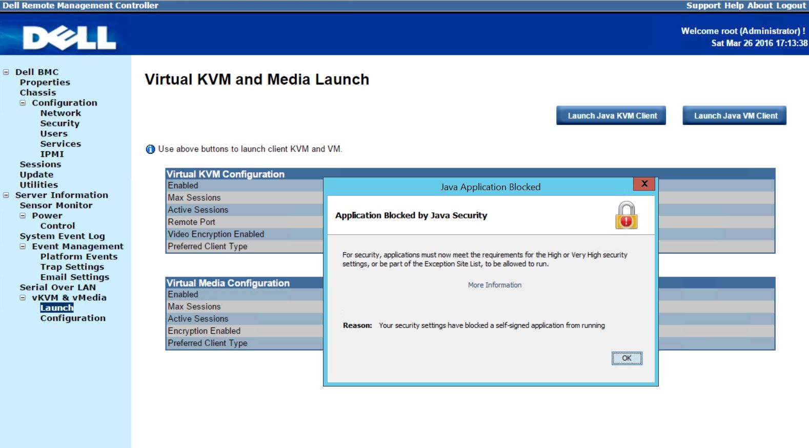 Dell PowerEdge C6220 Virtual KVM - Java Application Blocked