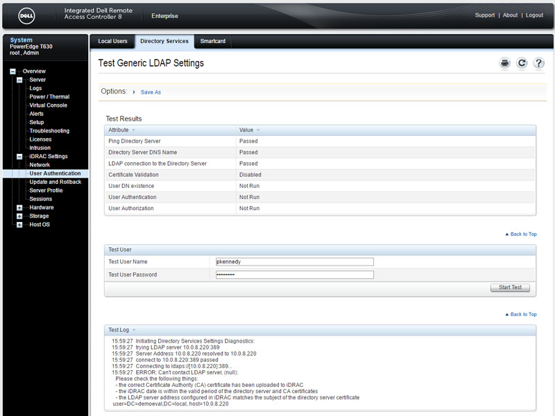 Dell iDRAC 8 - iDRAC - Directory Services - LDAP Test Example