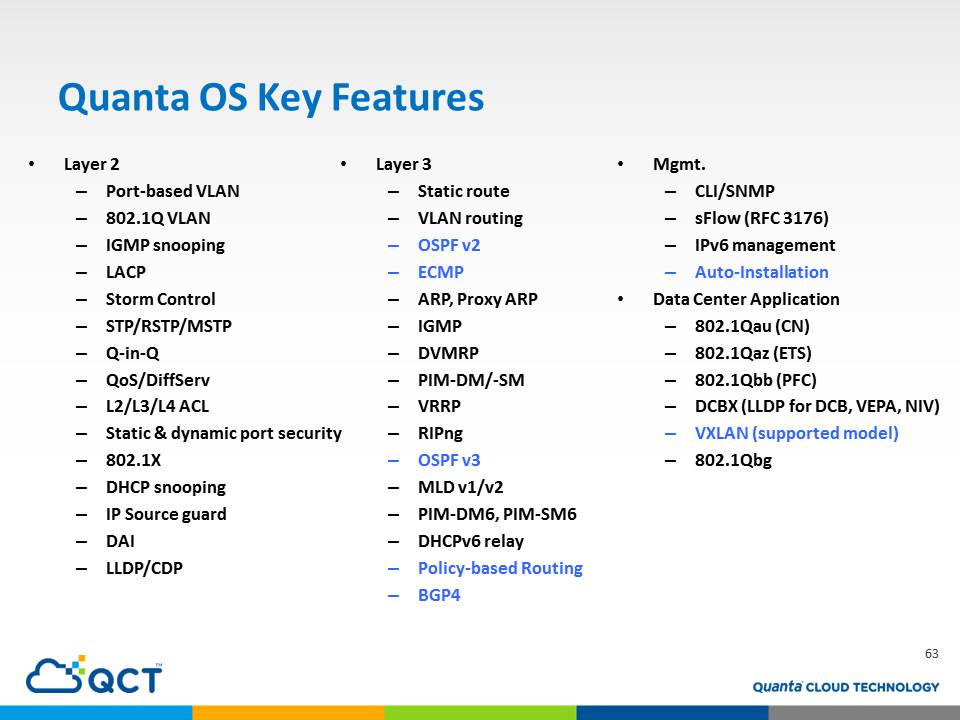 Quanta OS Key Features August-September 2016