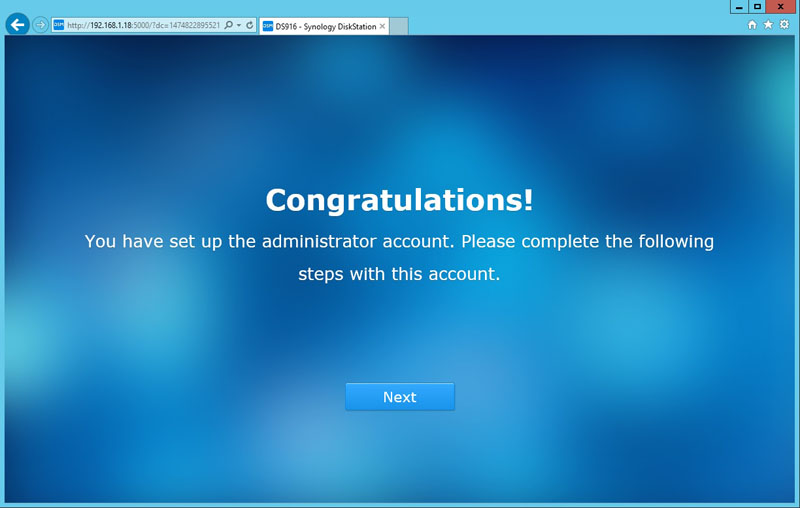 Synology DS916 Admin Account Finish