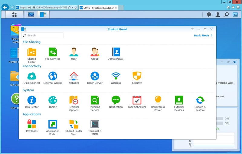 Synology DS916 Control Panel