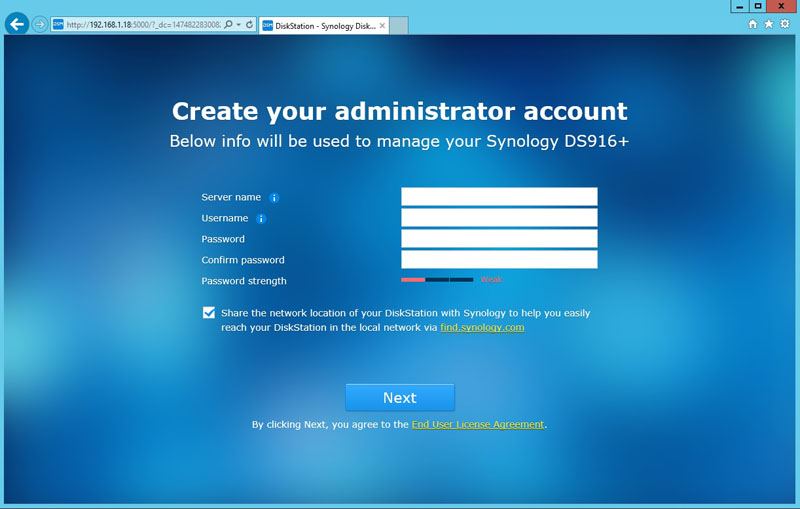 Synology DS916 Create Admin Account