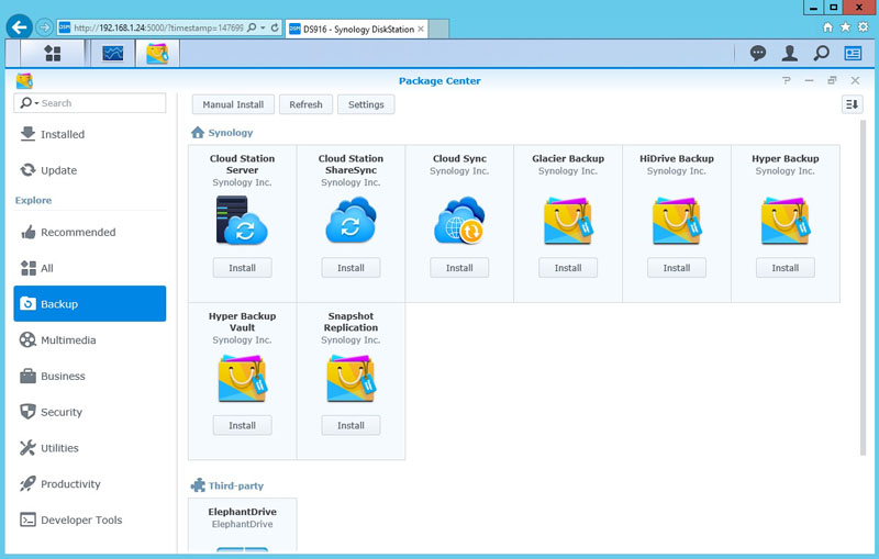 Synology DS916 Package Center Backu