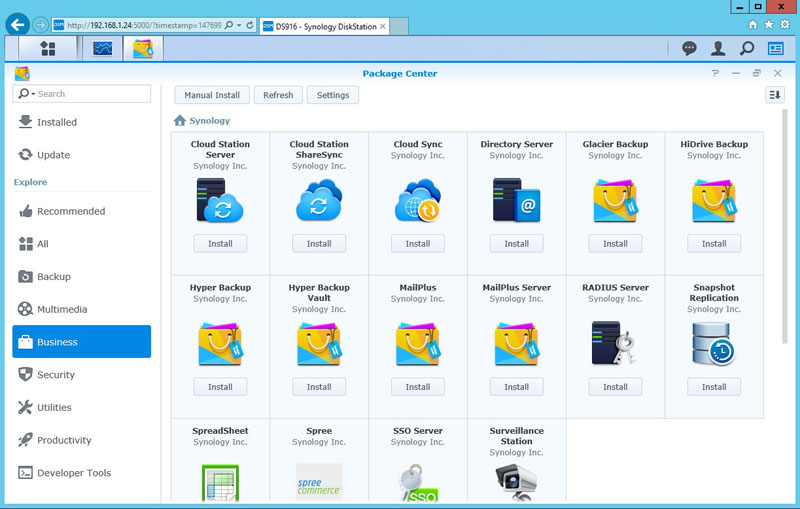 Synology DS916 Package Center Business