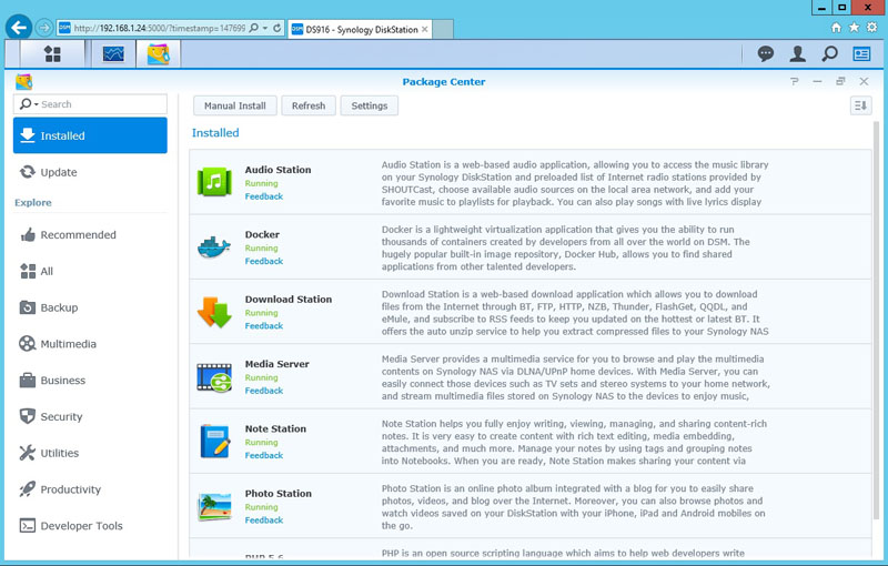 Synology DS916 Package Center