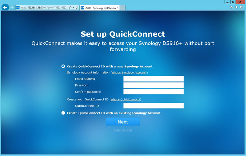 Synology DS916 Setup QuickConnect