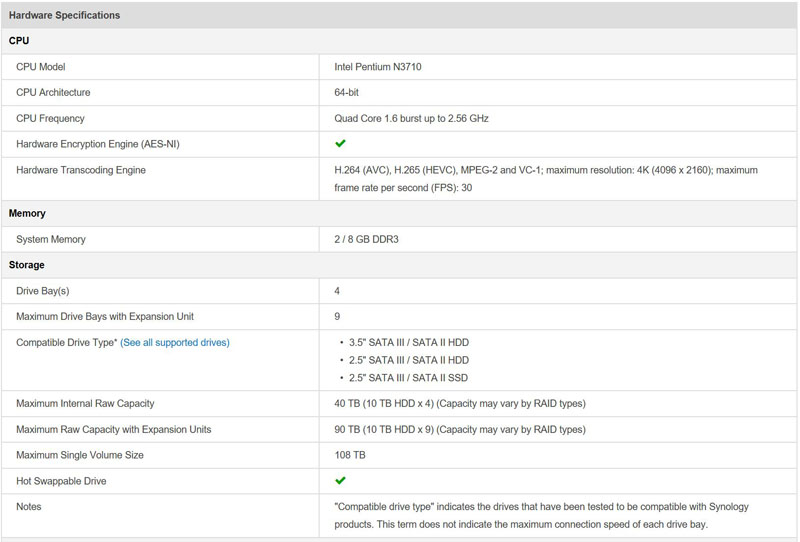 Synology DS916 Specifications