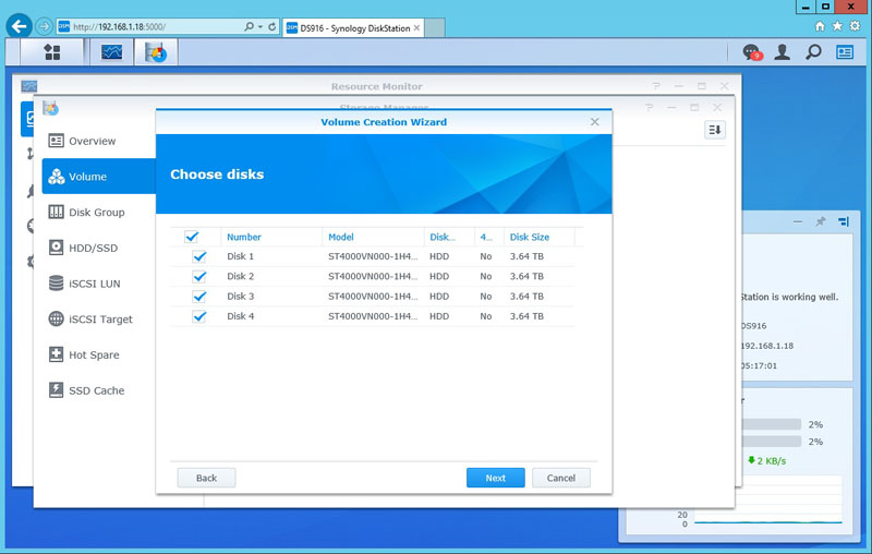 Synology DS916 Volume Choose Disks