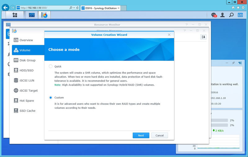 Synology DS916 Volume Choose A Mode