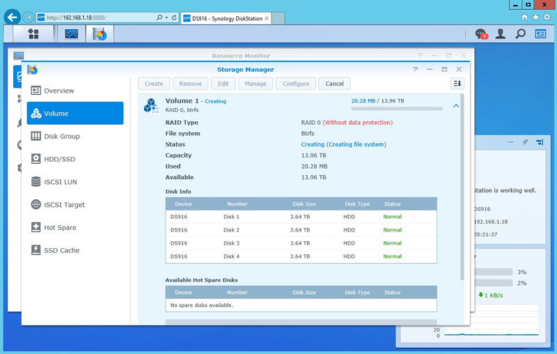 Synology DS916 Volume Creatin