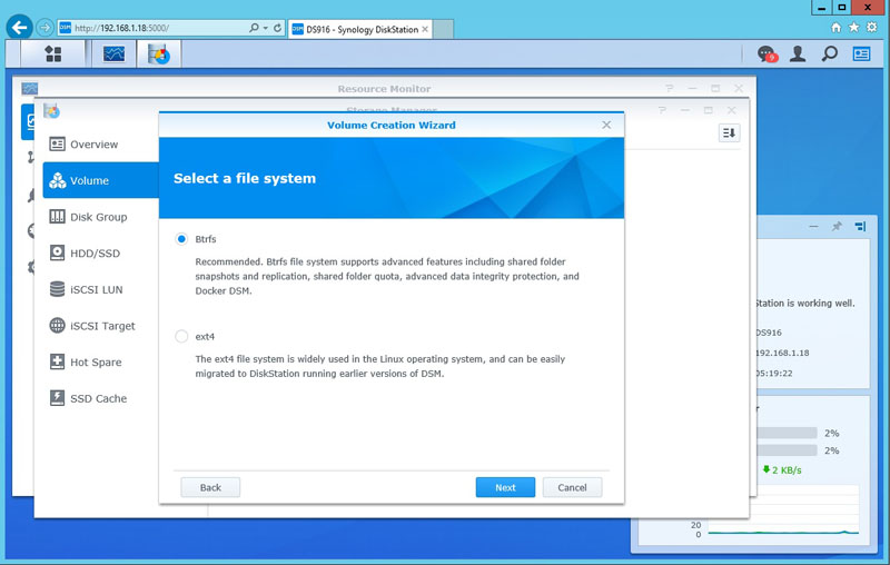 Synology DS916 Volume Select File System