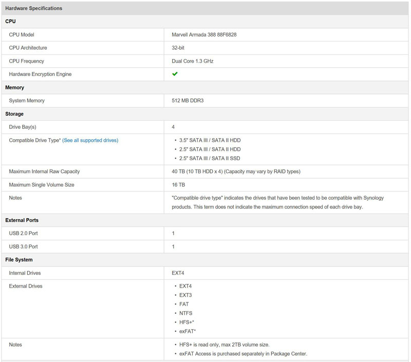 Synology DS416j Specifications