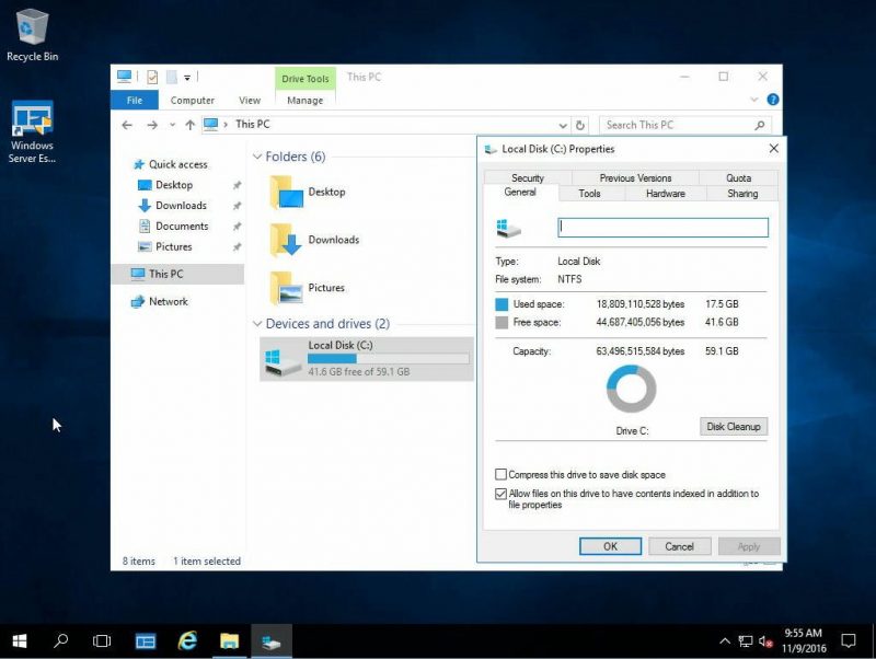 Windows Server 2016 Essentials Disk Usage