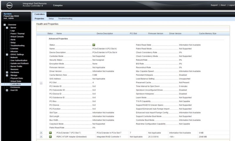 Dell PowerEdge R930 IDRAC Storage Controllers