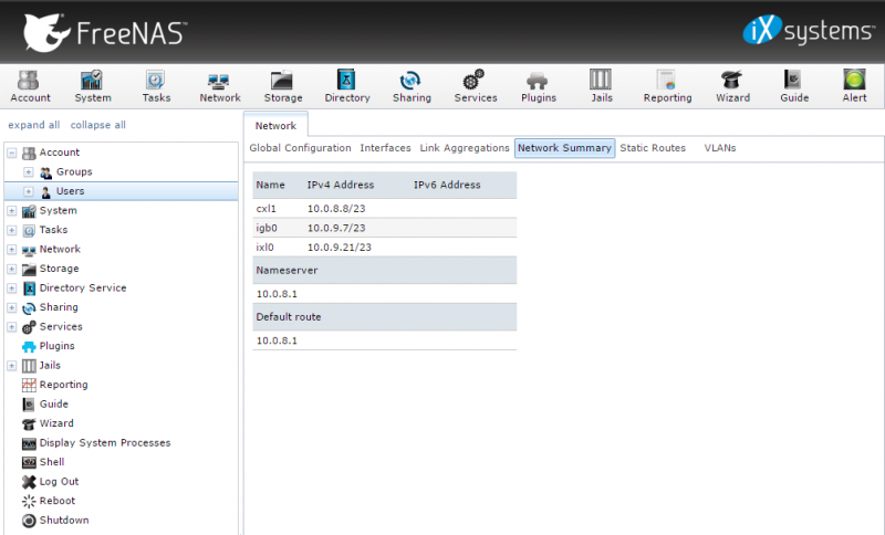 FreeNAS DemoARK Networking