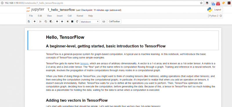 Hello Tensorflow Jupyter