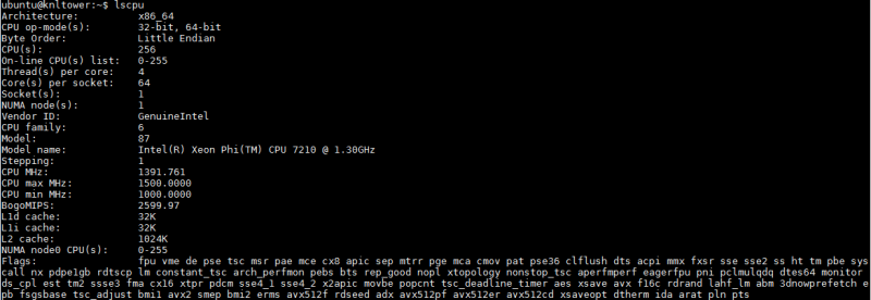 Intel Xeon Phi 7210 CPU Flags