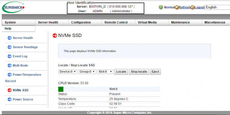 Supermicro Big Twin IPMI Management NVMe SSD Health