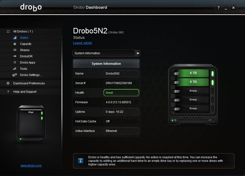 Drobo 5N2 Dashboard 1