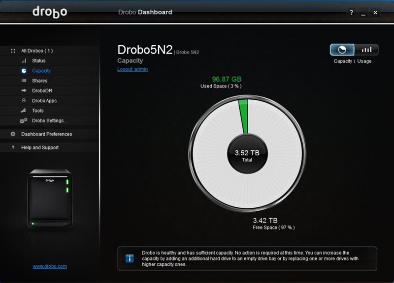 Drobo 5N2 Dashboard 2