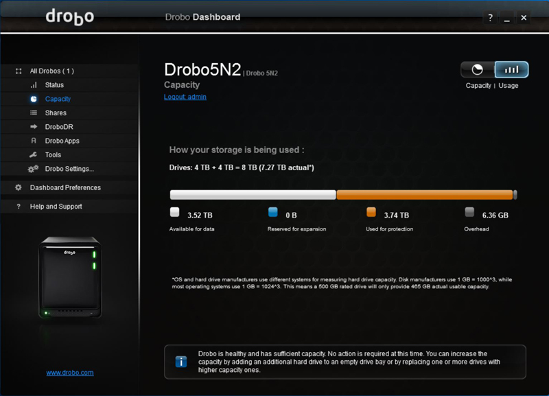 Drobo 5N2 Dashboard 3