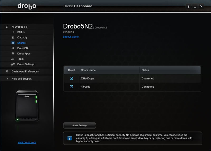 Drobo 5N2 Dashboard 4