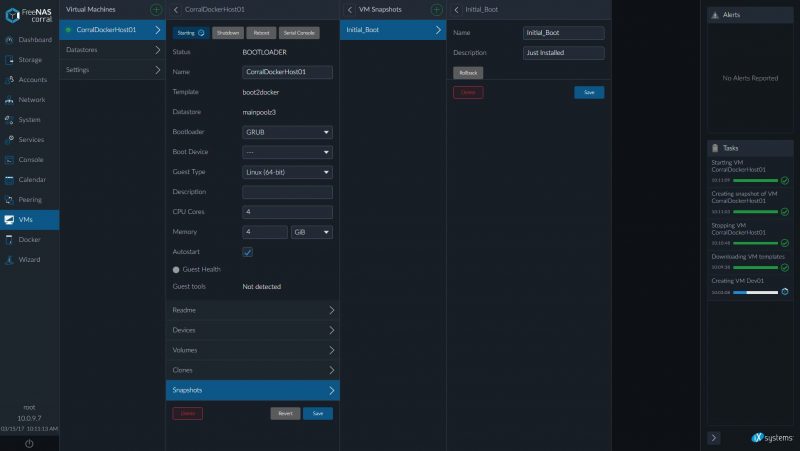 FreeNAS Corral Docker VM Booted With Snapshots Built In
