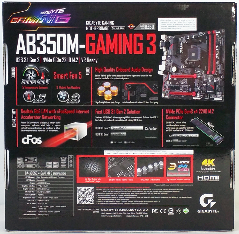 Gigabyte AB350M Gaming 3 Retail Box Back