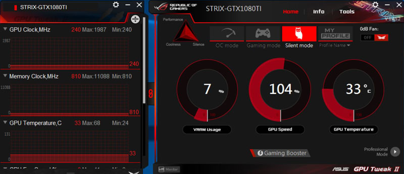 ASUS ROG STRIX GeForce GTX 1080 TI OC GPU Tweak Silent Mode