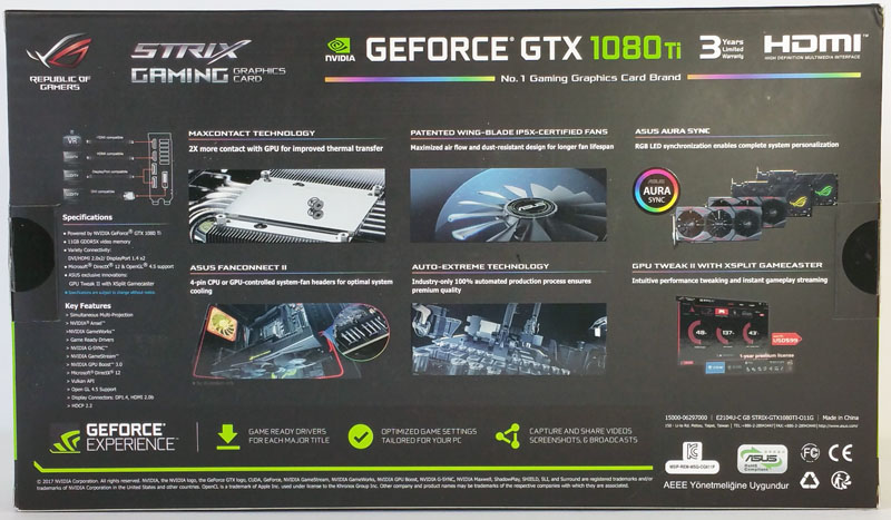 ASUS ROG STRIX GeForce GTX 1080 TI OC Retail Box Back