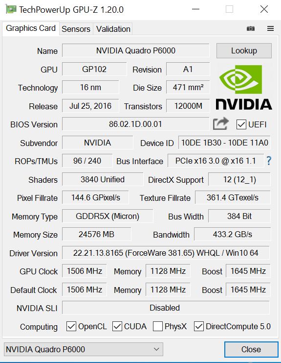 NVIDIA Quadro P6000 GPU Z