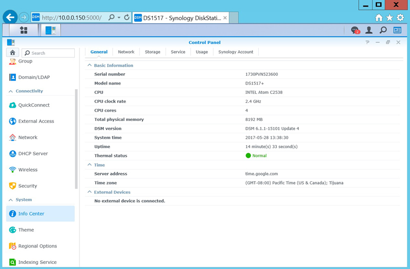 Synology DS1517+ System Info
