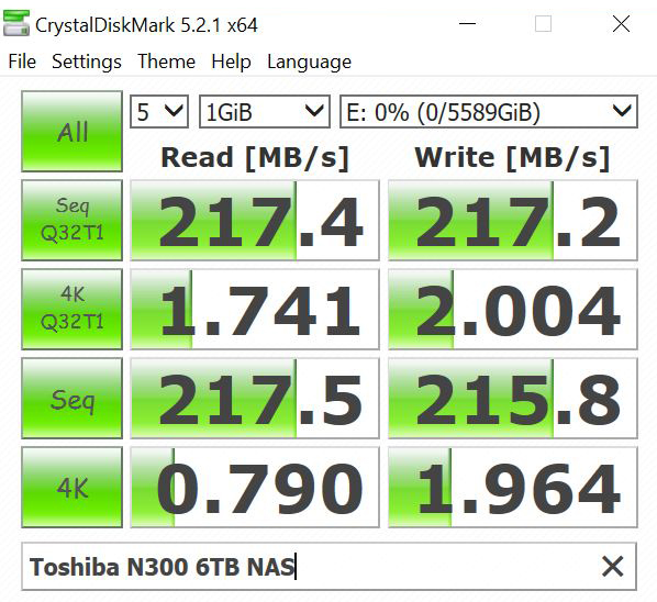 Toshiba N300 6TB NAS CrystakDiskMark