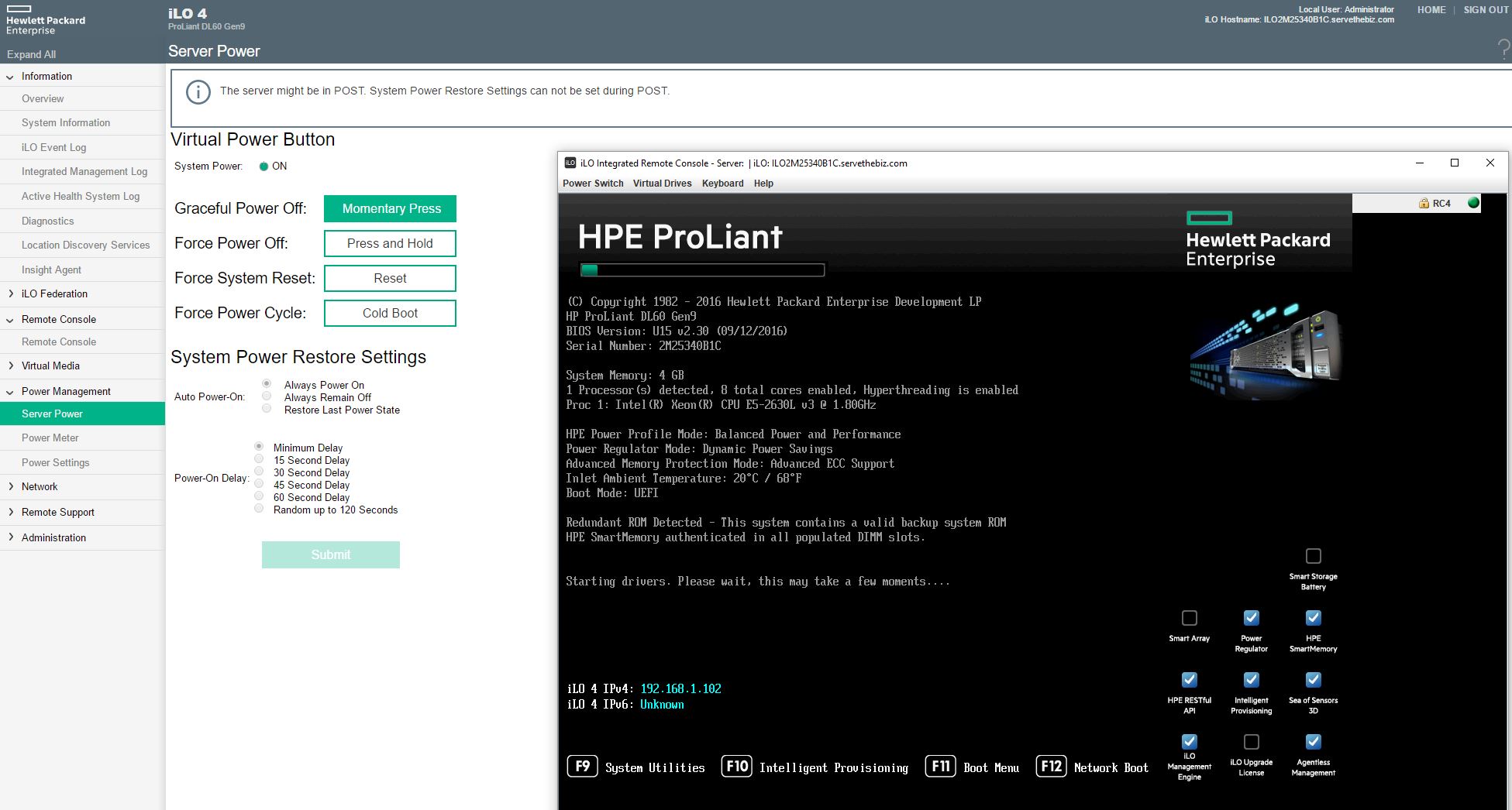 E enabled. ILO 4 PROLIANT. PROLIANT dl60 gen9.