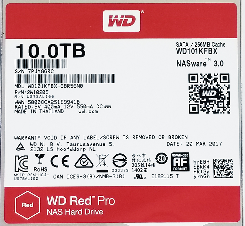 WD Red 10TB Pro NAS Label