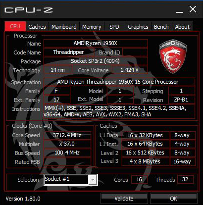 AMD 1950x Threadripper CPUz