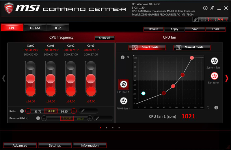 MSI X399 Gaming Pro Carbon AC Motherboard Command Center